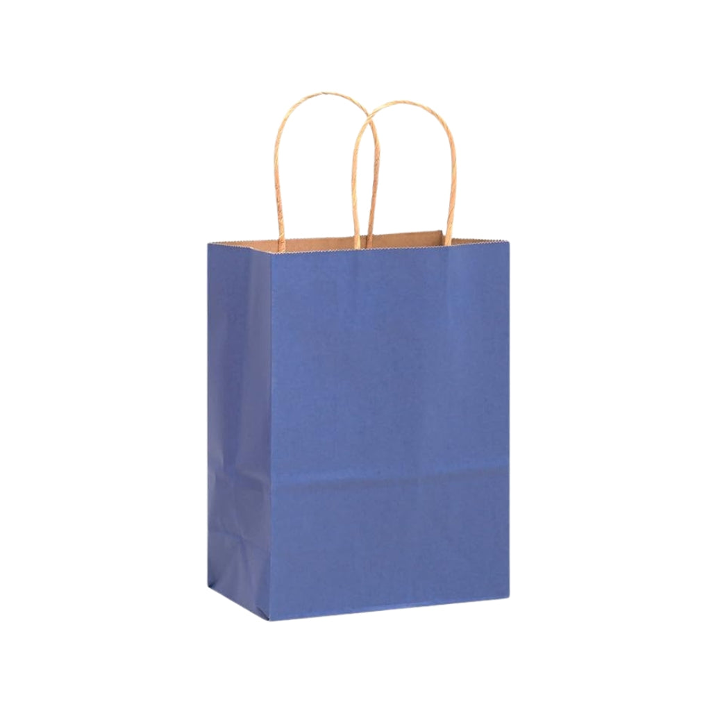 Kraft Deep Blue Paper Gift Bags with Handles, 50 Pack