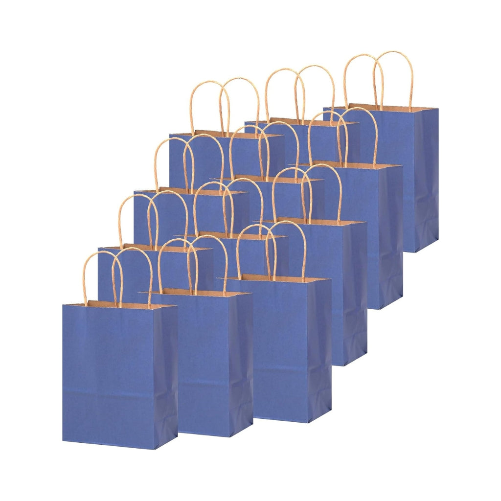 Kraft Deep Blue Paper Gift Bags with Handles, 50 Pack